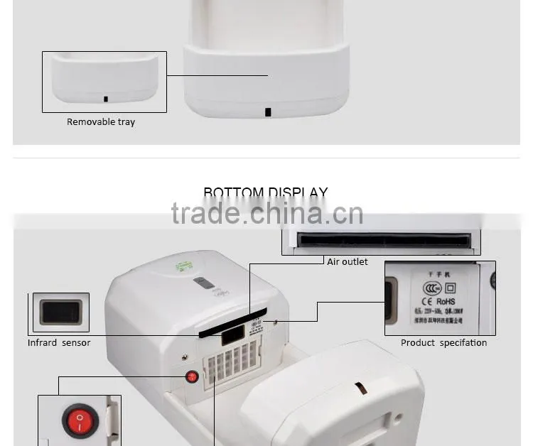 Factory wholesale CE CCC ROHS high quality 850W automatic hand dryer toilet wall mounted YK6901