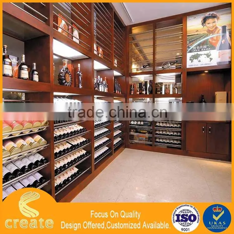 Modern cherry wooded red wine shop furniture display showcase/wine rack/wine stand