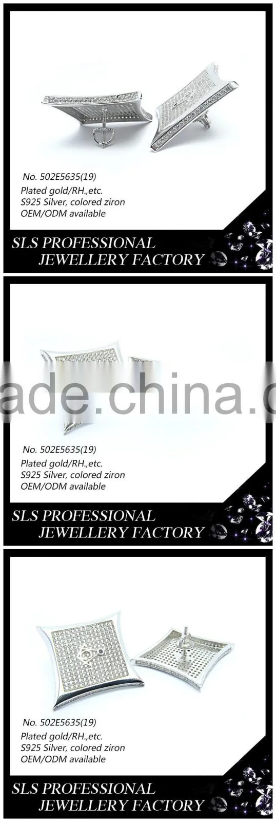 2016 Fashion american style jewelry 925 silver white zircon rhodium plated stud earrings from sls Jewelry