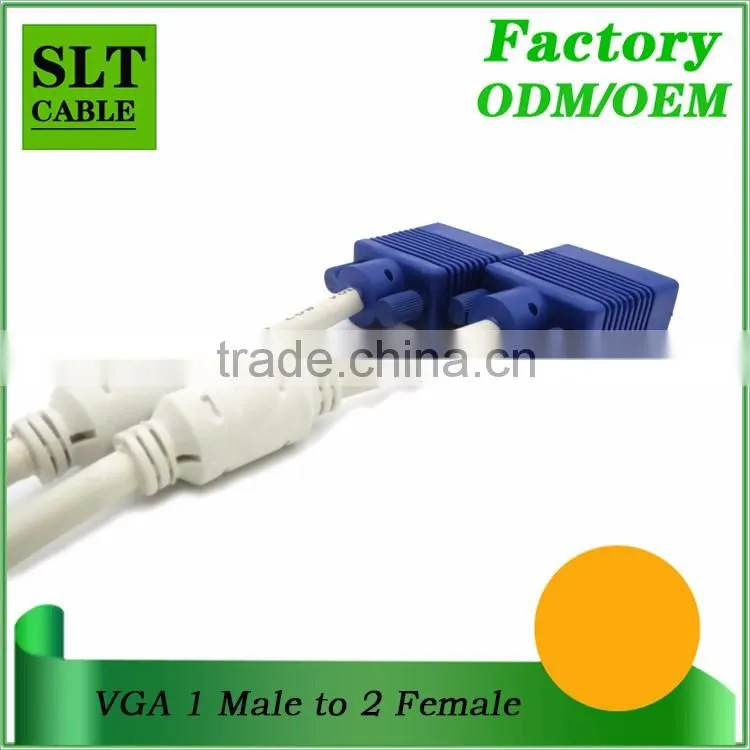 SLT DB15 Pin VGA Male to 2 VGA Female Adapter Splitter Y Cable