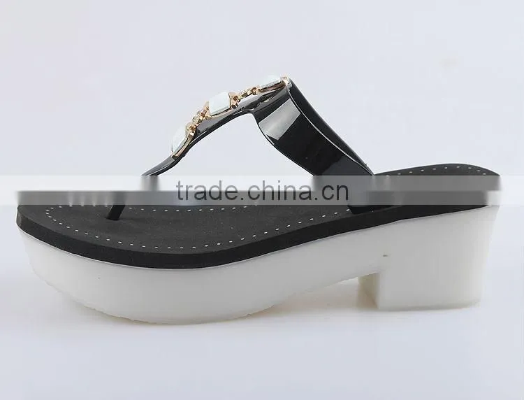 2015 Ladies Hot Sale Plastic Wedge women shoes PVC Jelly Flip Flops Sandals Fashion PVC Material Upper With Nice Buckle