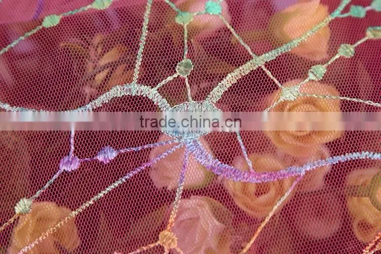 wholesale embroidery print pink bead lace fabric