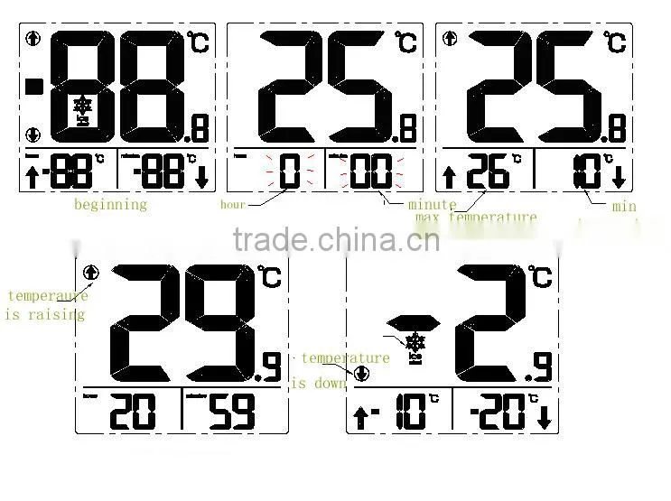 Large LCD display digital solar window thermometer