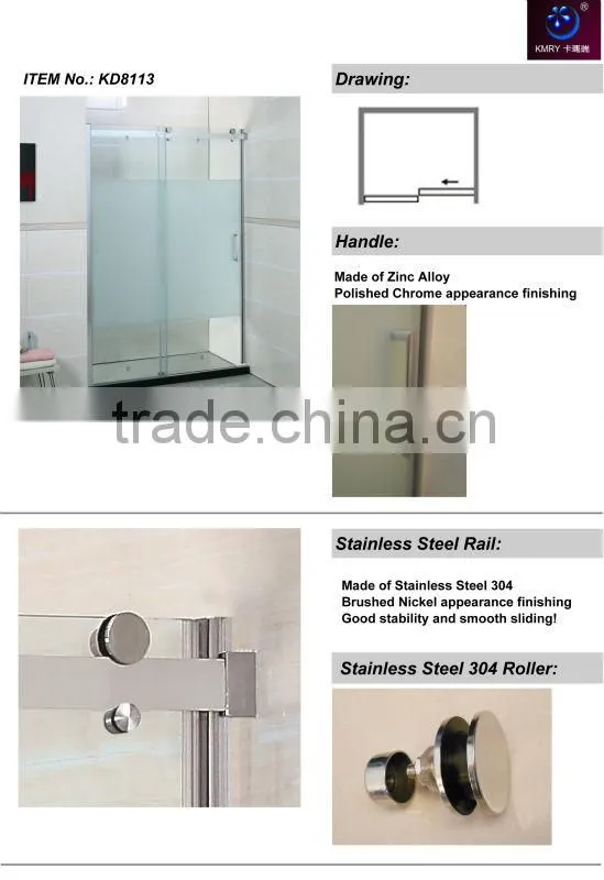 Frameless Frosted Sliding Shower Door (KD8113A)
