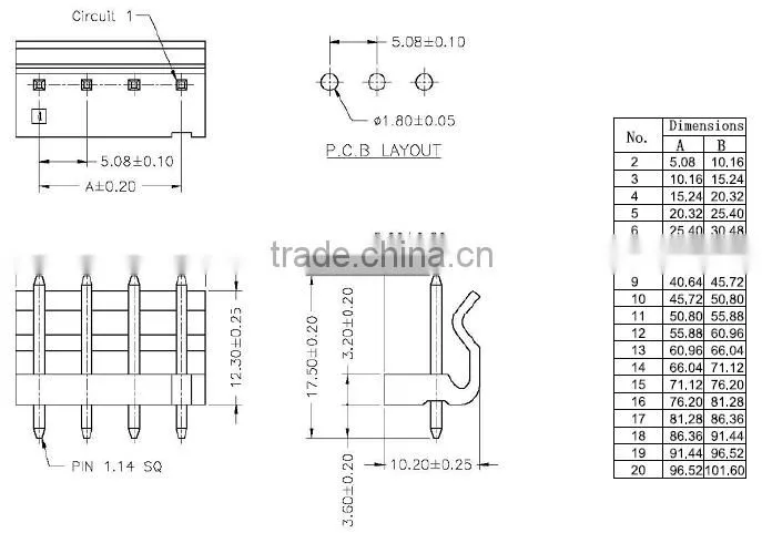 Pitch:5.08mm 90 Degree Single Row Dip Type Wafer Connector