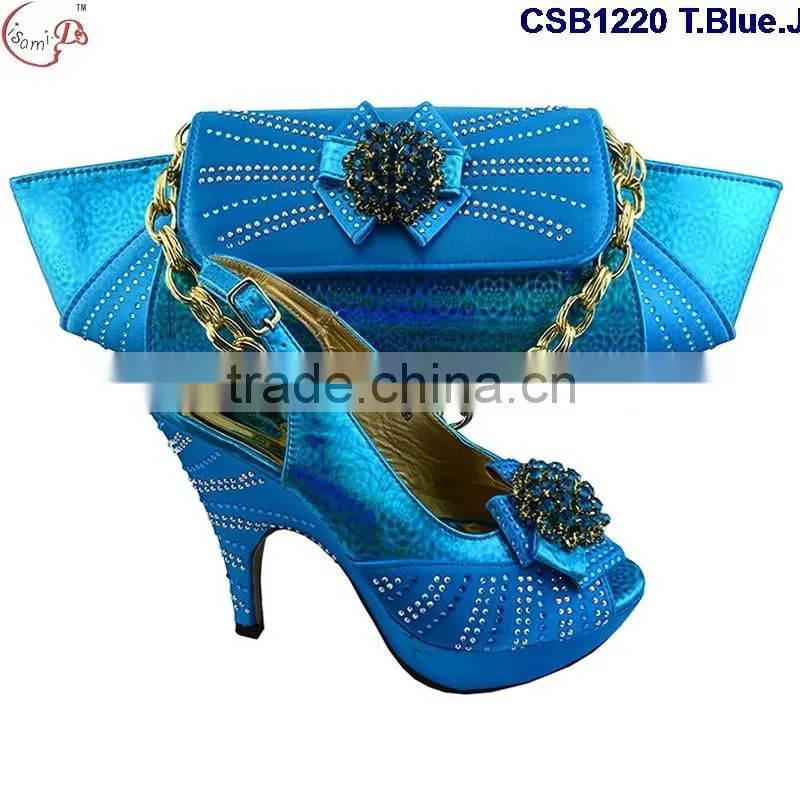 CSB1220 Royal blue March 2016 New arrival design high quailty low price hot selling beautiful lady high heel shoes match bag