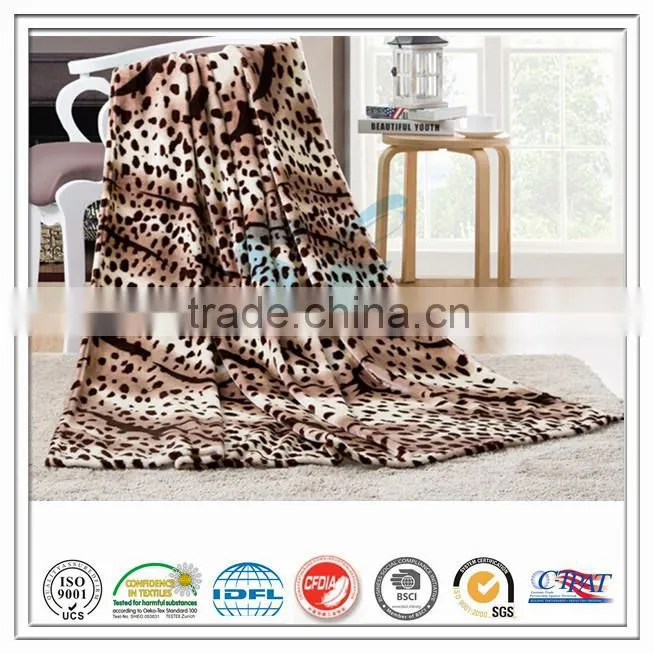 customized 100% polyester leopard printed soft coral velvet fleece blanket