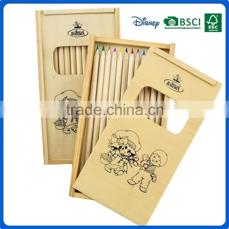 Personalized wooden color pencils into drawer box