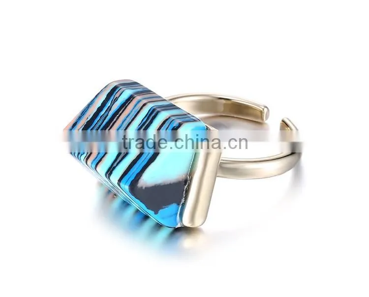 Fashion jewelry 2015 acrylic gold ring blue adjustable rings jewelry