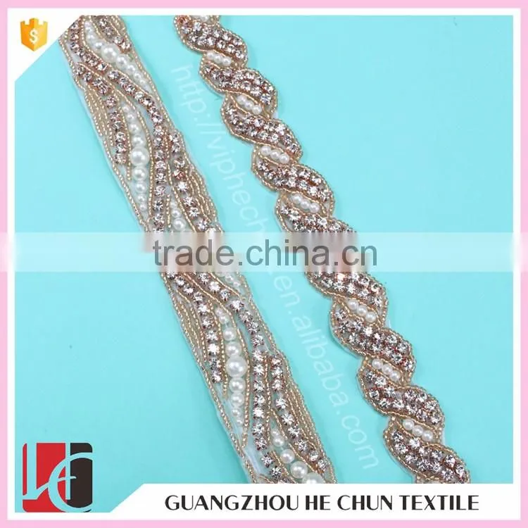 HC4625-1 Hechun Export Quality Garments Fashion HotFix Rhinestone Beaded Trim
