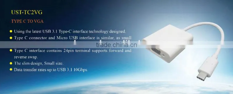 Hot sale USB3.1 Type C to VGA adapter and connector for macbook