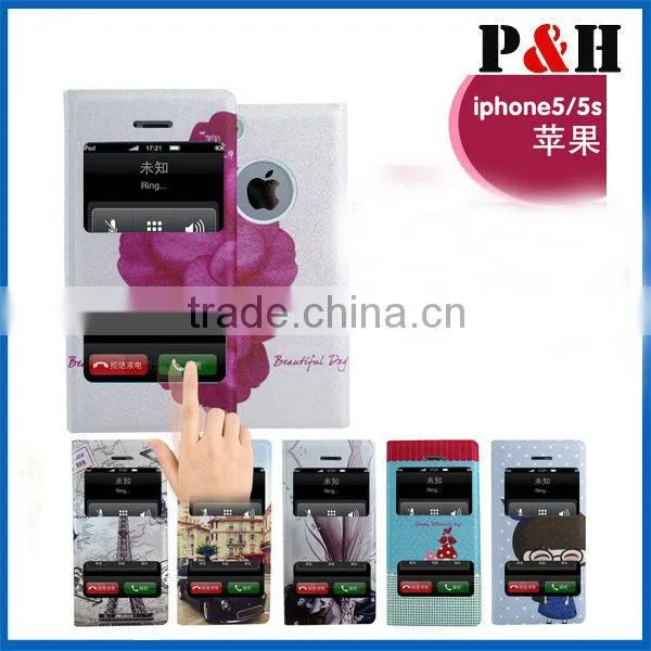 Colorful leather case with big window for iphone 5
