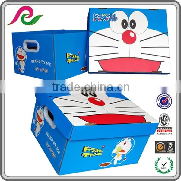Folding corrugated paper box with plastic handle for packing gift