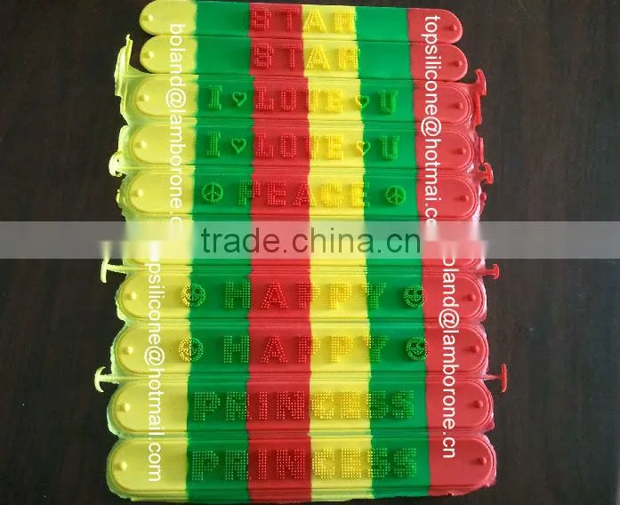 Brush hair letters/words Spiky PEACE silicone rubber slap bangle