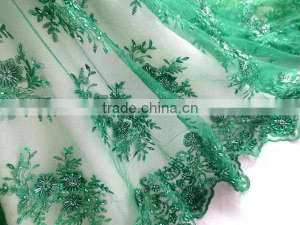 2014 beaded French Lace / Net Lace For Dress Making In Green