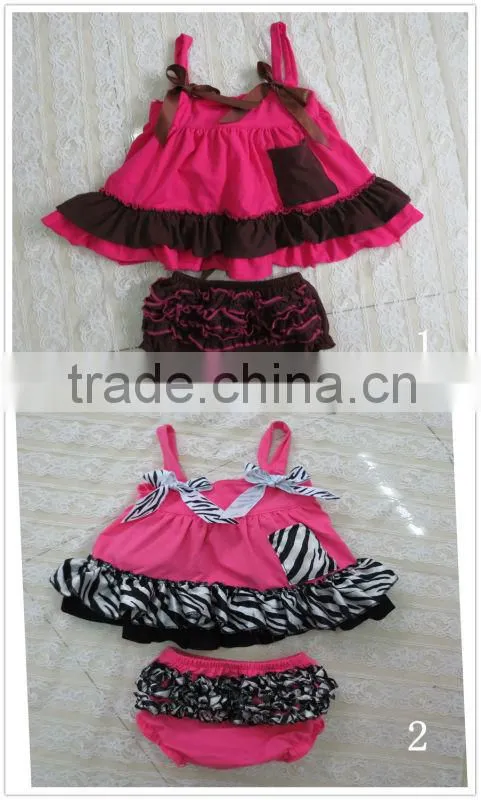 2013 lastest new design Wholesale cotton chevron swing top with bloomer set for baby