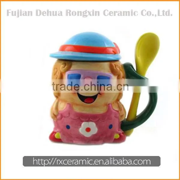 Cartoon animal hand-painted 3D ceramic girl 26oz ceramic mug