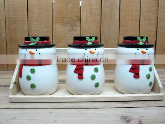 Wheat and Dasiy Decal Ceramic Tea Coffee Sugar canister Set with Wooden Stand