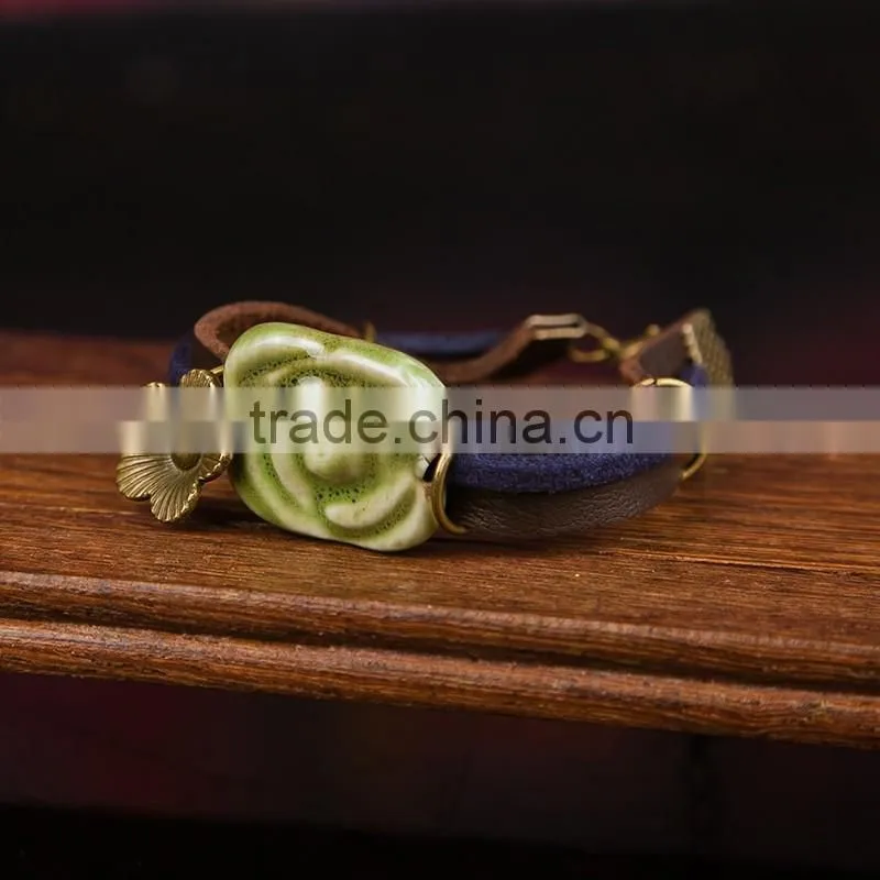 Braided porcelain charm bracelet handwork woven friendship bracelet , Ceramic Bracelet