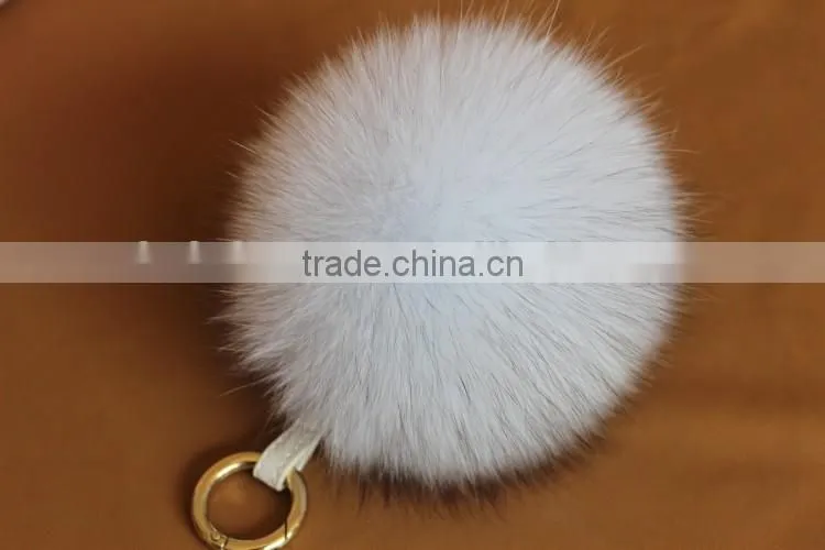 Fluffy Lovely Round 12cm Dyed Fox Fur Pompom with Keychain for Bags