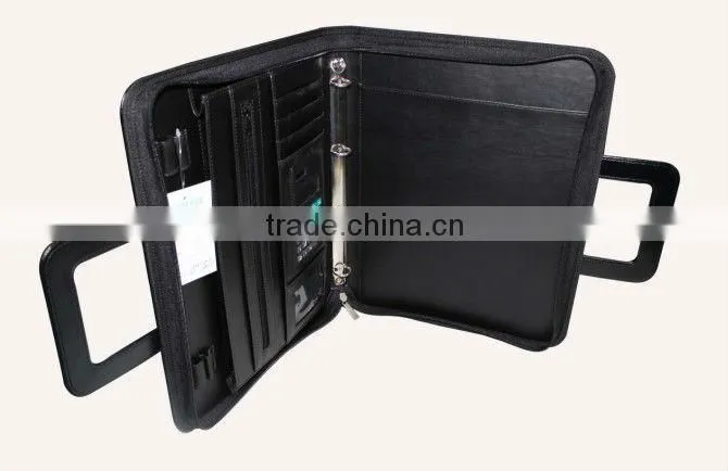 Embossed business leather portfolio/folder with handle /notepad/penholder