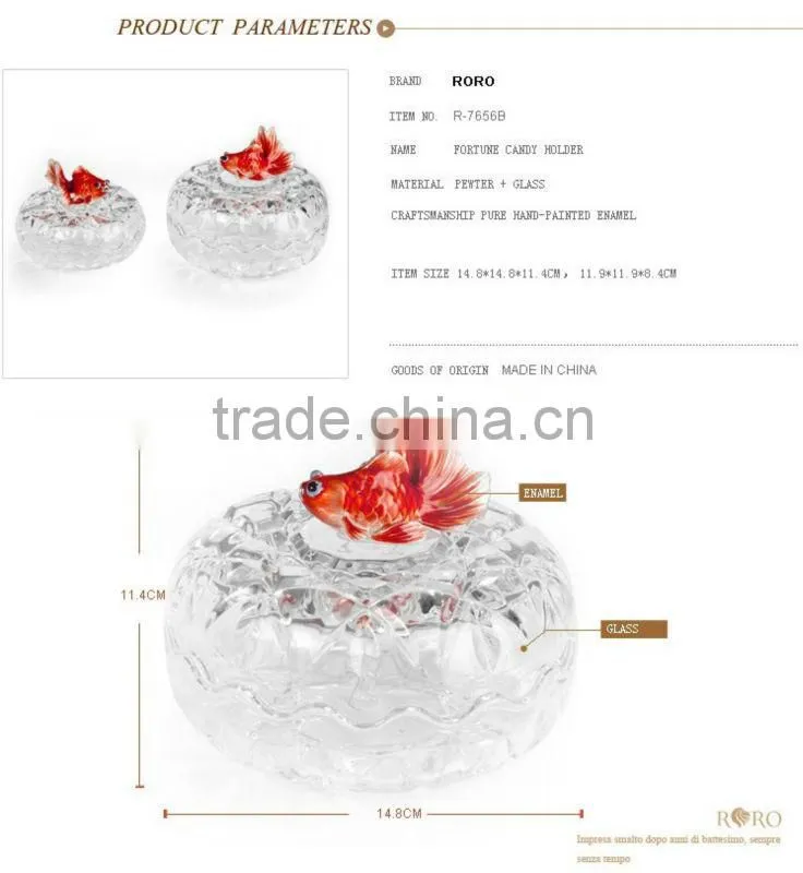 RORO gold fish enamel crystal glass candy holder