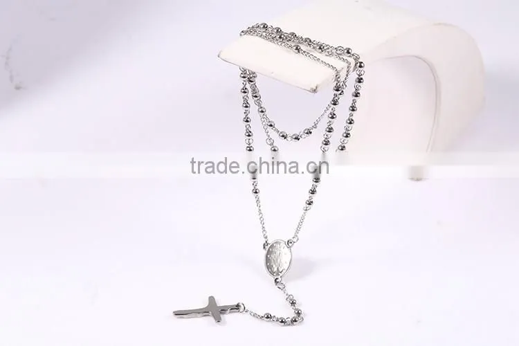 Most popular new fashion Jesu cross silver beads chain necklace for christmas gift
