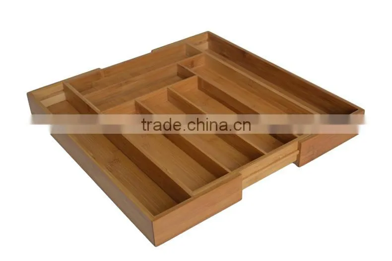 DT019 Expandable Bamboo Cutlery Tray , Kitchen Utensil Organization