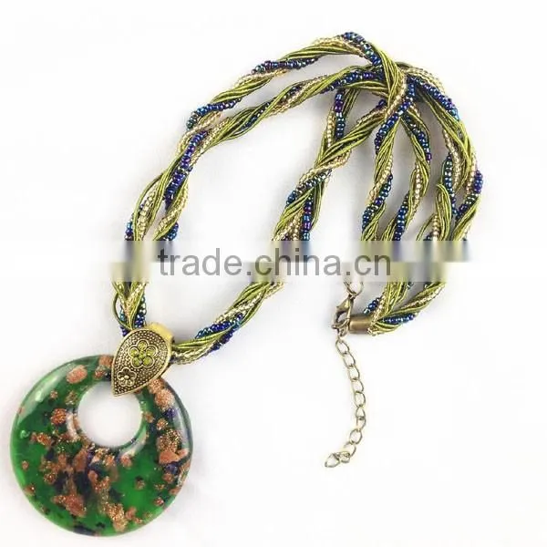 Bohemian Style Round Glass Pendant Necklace
