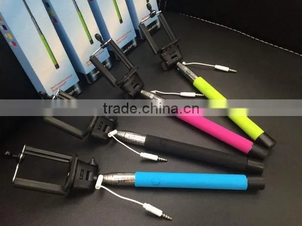 New Design Portable Stainless Steel Extension-type Rotatable Wired Selfie Monopod For Mobile Phone And Camera Wholesale