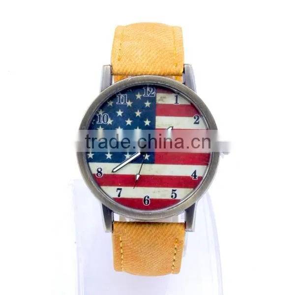 Fashion Leather American Flag Watch For Men