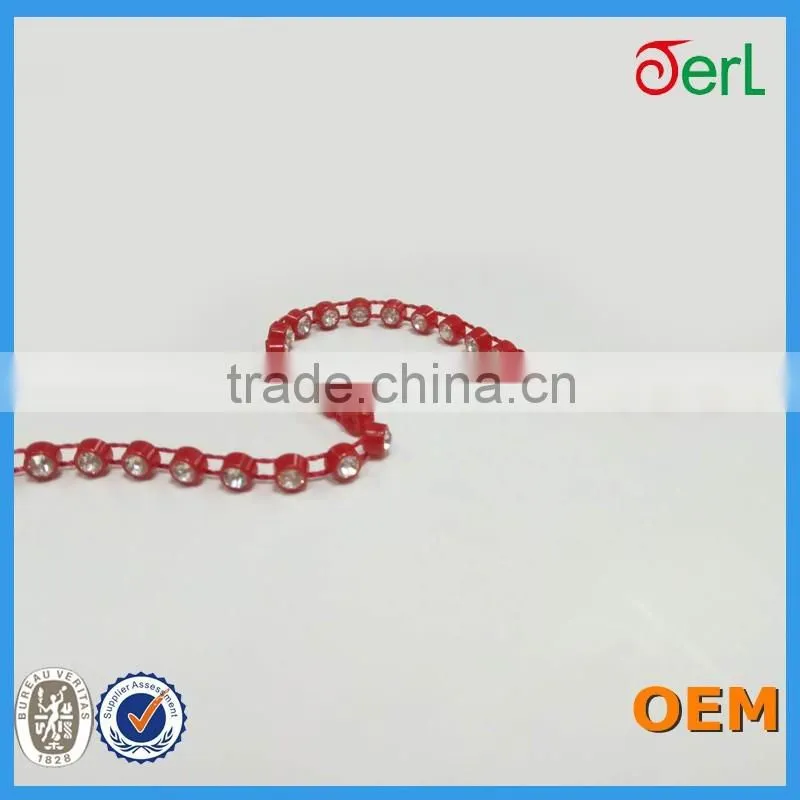 Single Row Red Base Plastic Glass Rhinestone Banding Trimming