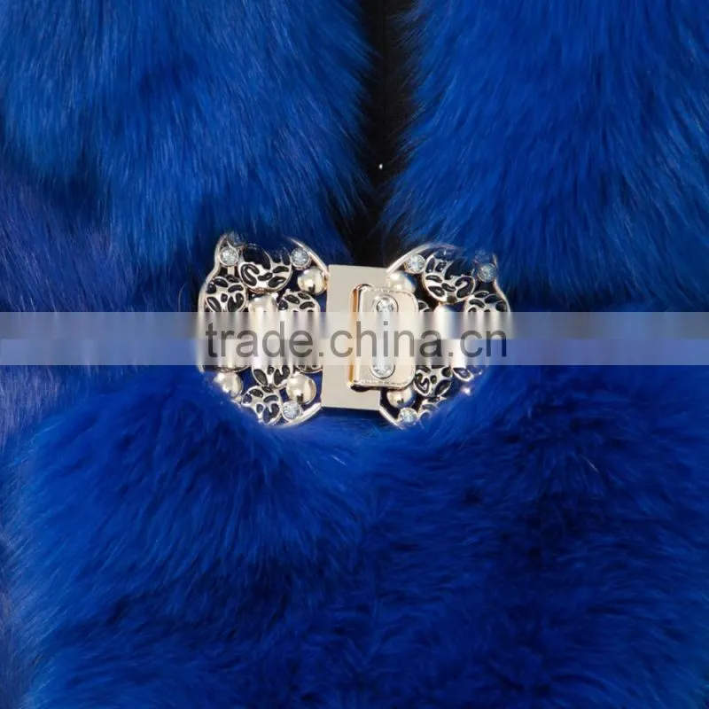 2015 new arrival rabbit fur coat with fox fur collar for women