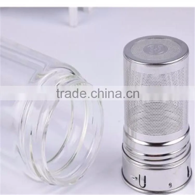 Drinking glass water bottle with stainless steel tea filter, borosilicate water bottle glass 400ml