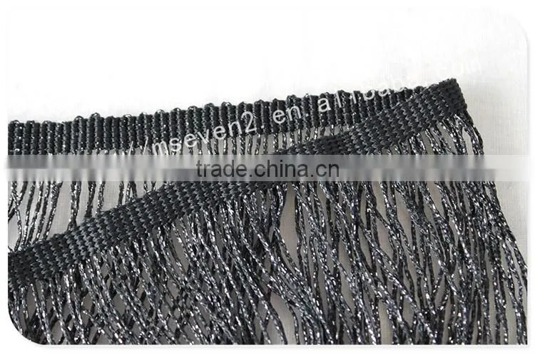 Hot selling 19cm width black polyester fashion trim finges