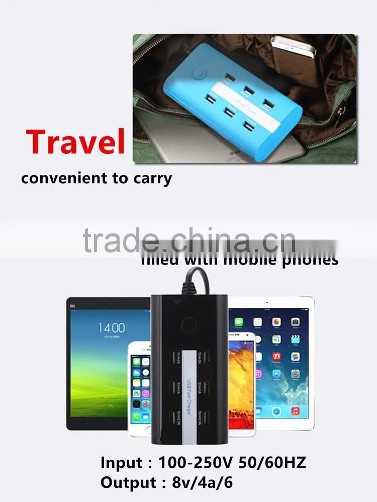 6 Port USB Desktop Rapid Charger. Multiport USB Travel Charger, Multi USB 6 Port Charger Desktop Rapid