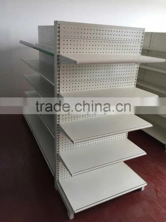 convenience store/shop gondola with plastic shelf labels