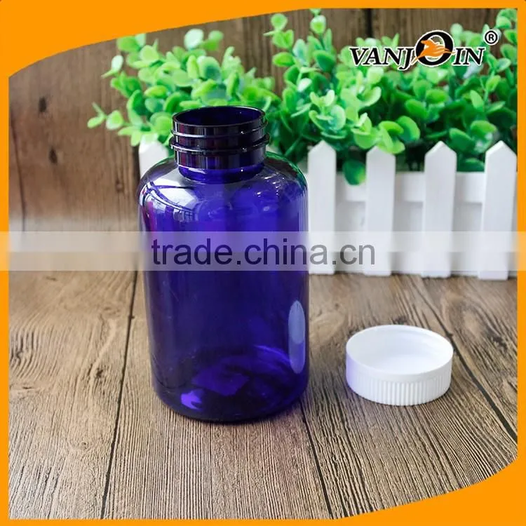 500ml PET Blue Plastic Pill Boston Bottle With Child Resistant Cap