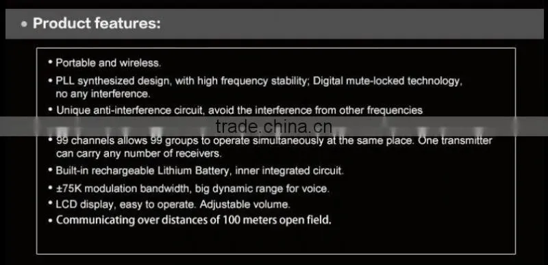 YUMO two presenter / one way / one or tow transmitters wireless tour guide system assisted listening systems