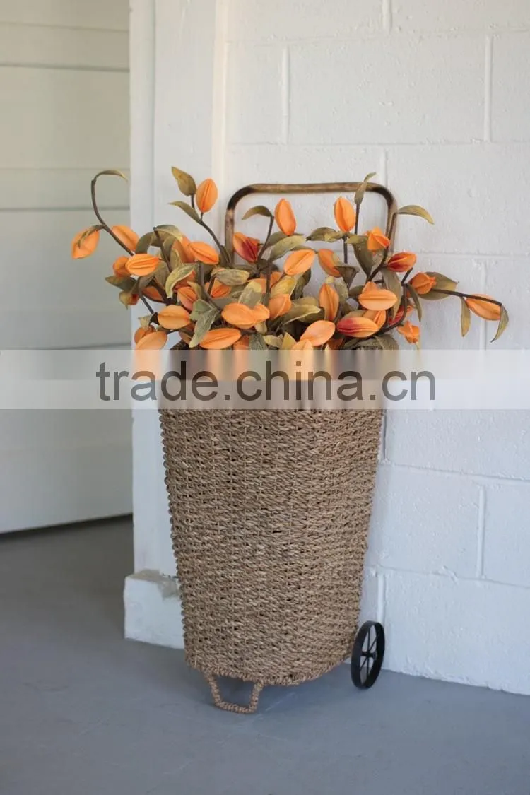 Chic supermarket basket with wheels design country style home decor flower basket