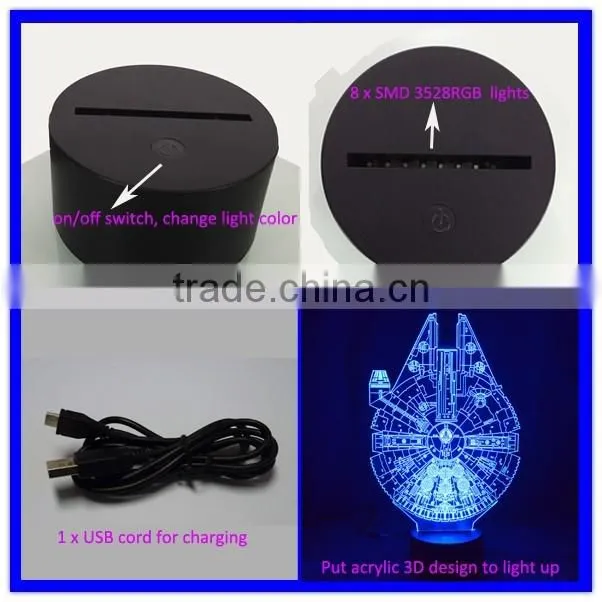 LED 3D night light Touch switch led usb lamp with rechargeable battery