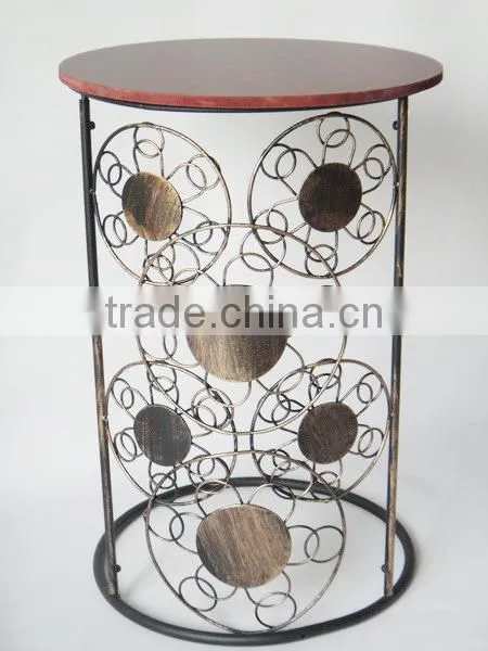 RH-4647 Metal round wood top snack coffee table Circle Motif Sofa Side Table