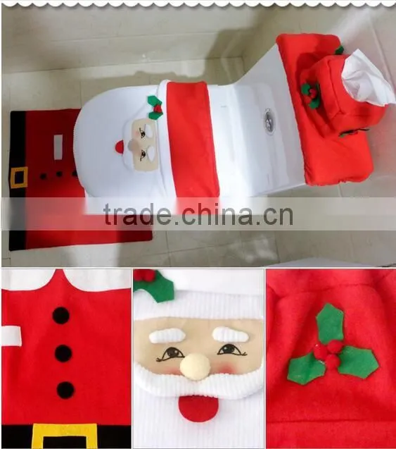 2016 new product cheap Set of 3pcs Xmas Santa Claus Closestool Toilet Seat Cover &Rug &Tank Cover