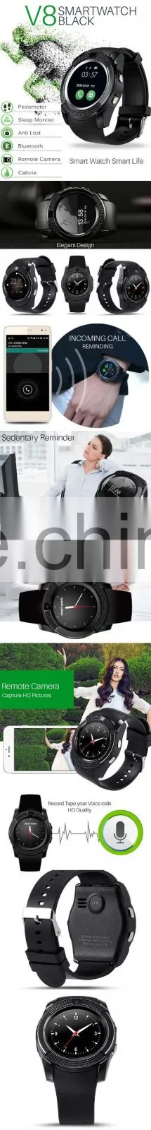 touch screen Bluetooth fitness watch step calculater pedometer health care high quality V8 smart watch