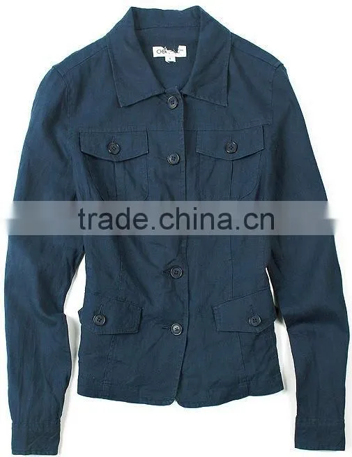 Ladies' 100% linen casual long sleeve shirt with four pockets
