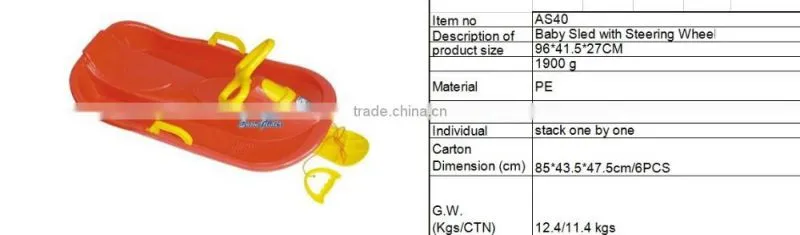 extreme racer snow sled with brake, backrest Steering wheel pull snow sledge car kids sled towable snow sleds