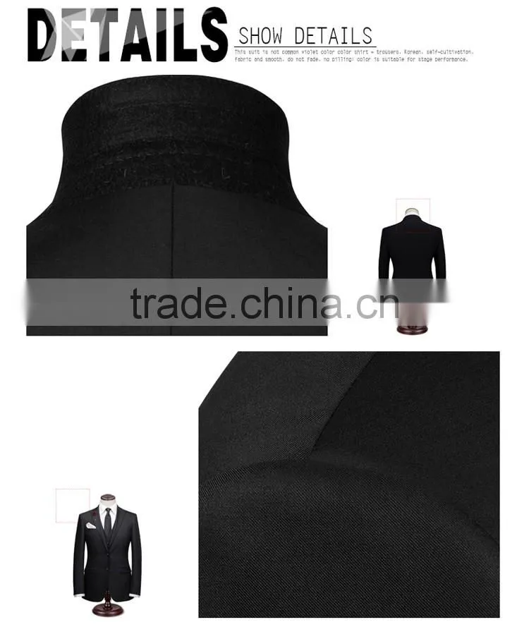 2016 new arrival designer suits for men 3 piece suit black wedding pant coats
