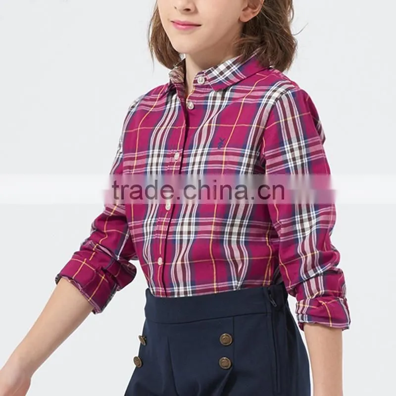 British style 2017 spring student girls shirt long sleeved cotton plaid shirt for girl