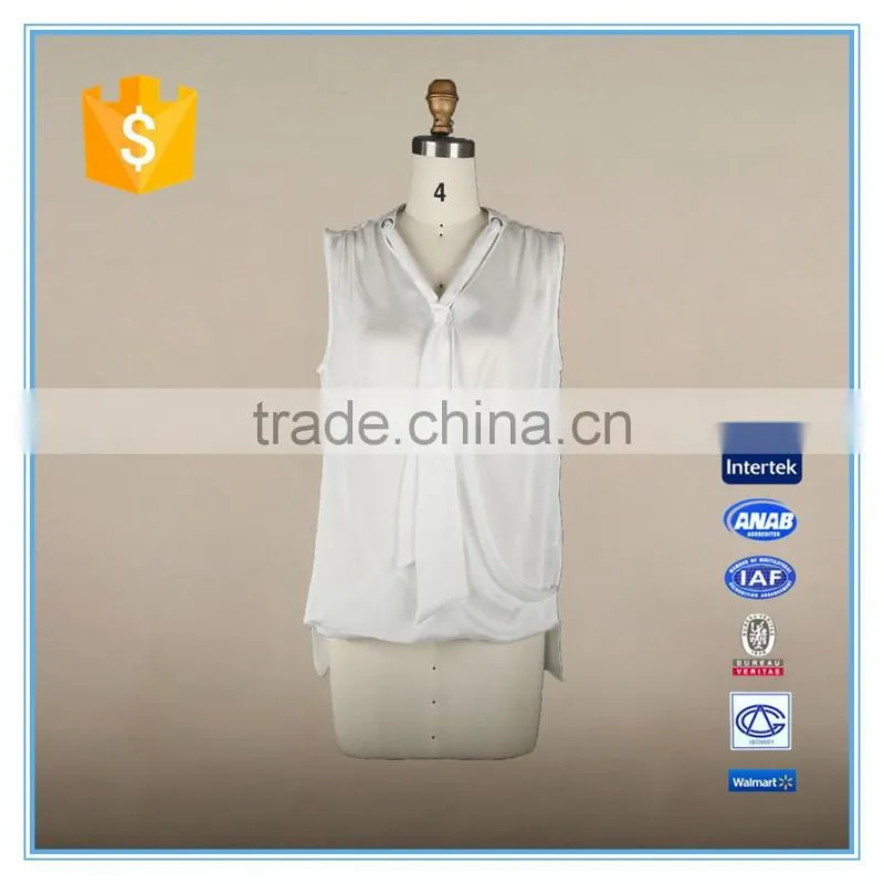 Ladies Sleeveless Chiffon Blouse Silk Charmeuse Fabric New Design Fashion Top