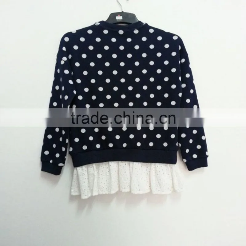 Wholesale 100% cotton girls dot t shirt Navy background white dot t shirt Children casual wear